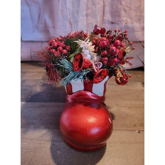 Stocking boot floral Mistletoe bell ornament center piece xmas decor - Picture 3 of 7